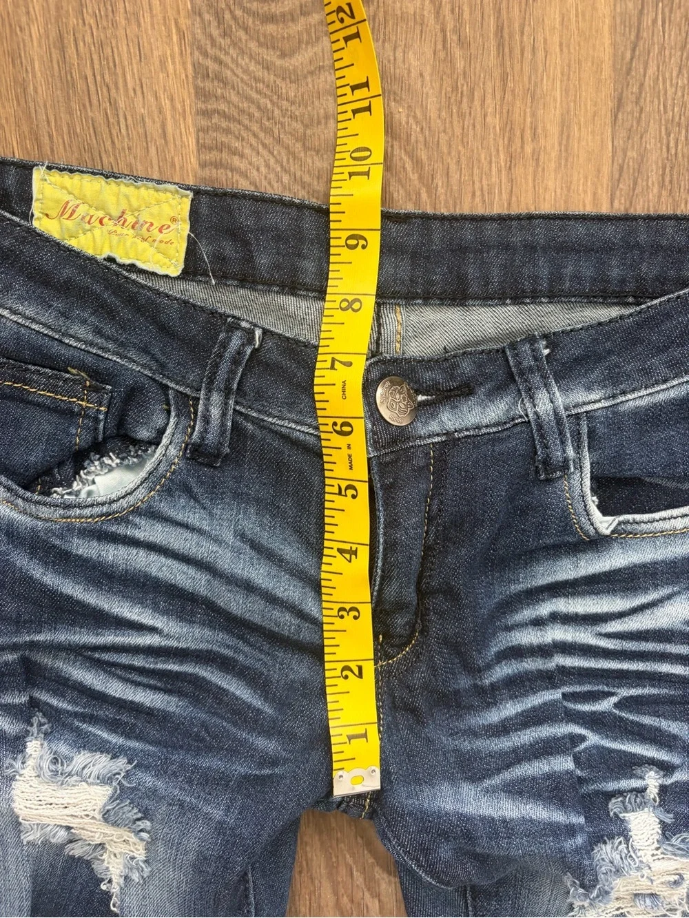 Machine Y2K Low Rise Distressed Skinny Jeans Women’s Size 9 Dark Wash Stretch